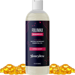 Folimax Biotin Shampoo bottle ready for daily volumizing use by HONEYDEW