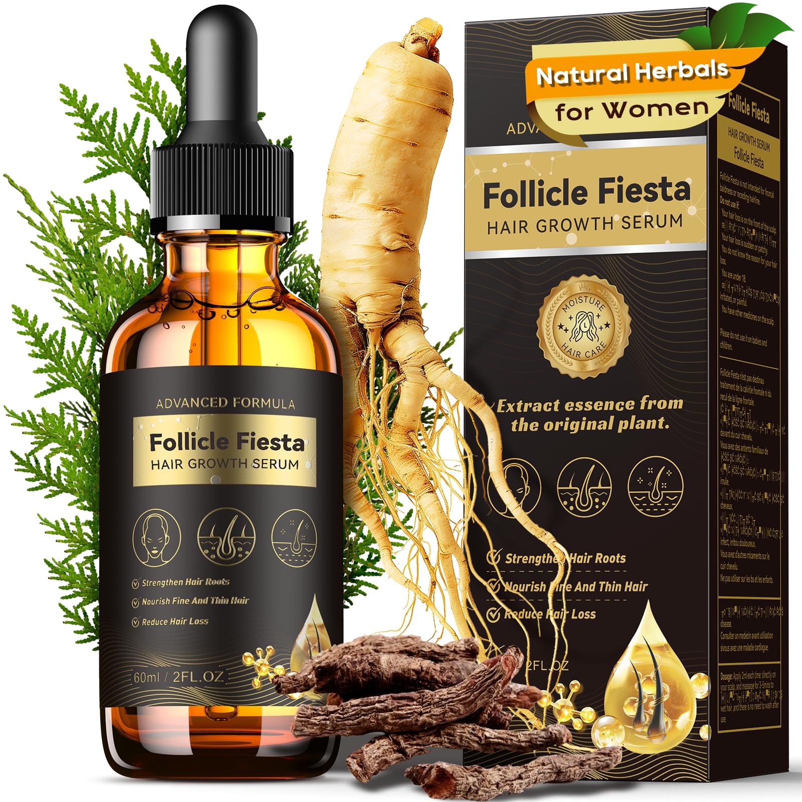 Folivive hair growth serum oil bottle highlighting herbal formula for fuller hair