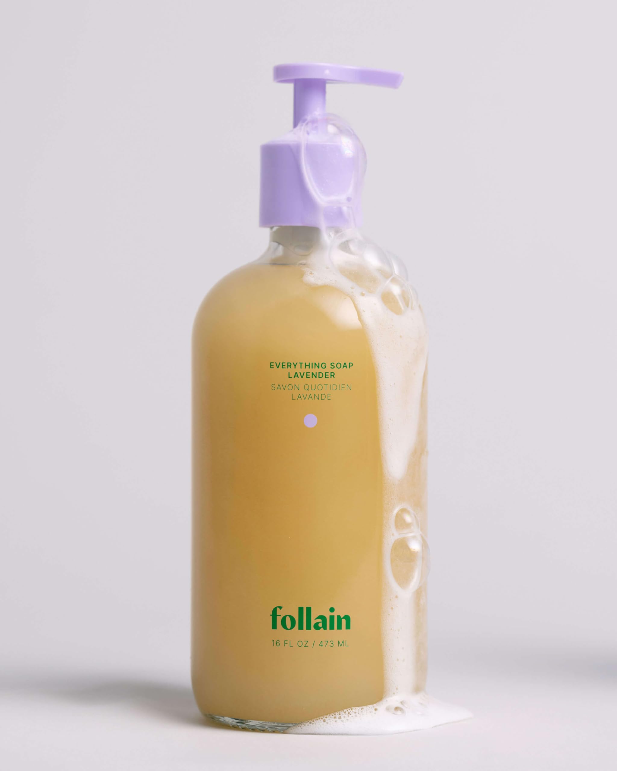 Follain Everything Soap lavender-lather—soothing body wash feel with aromatic essential oils.