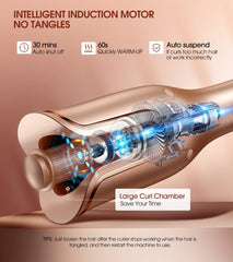 Follexmoe auto curl iron with large U-slot for easy hair intake.