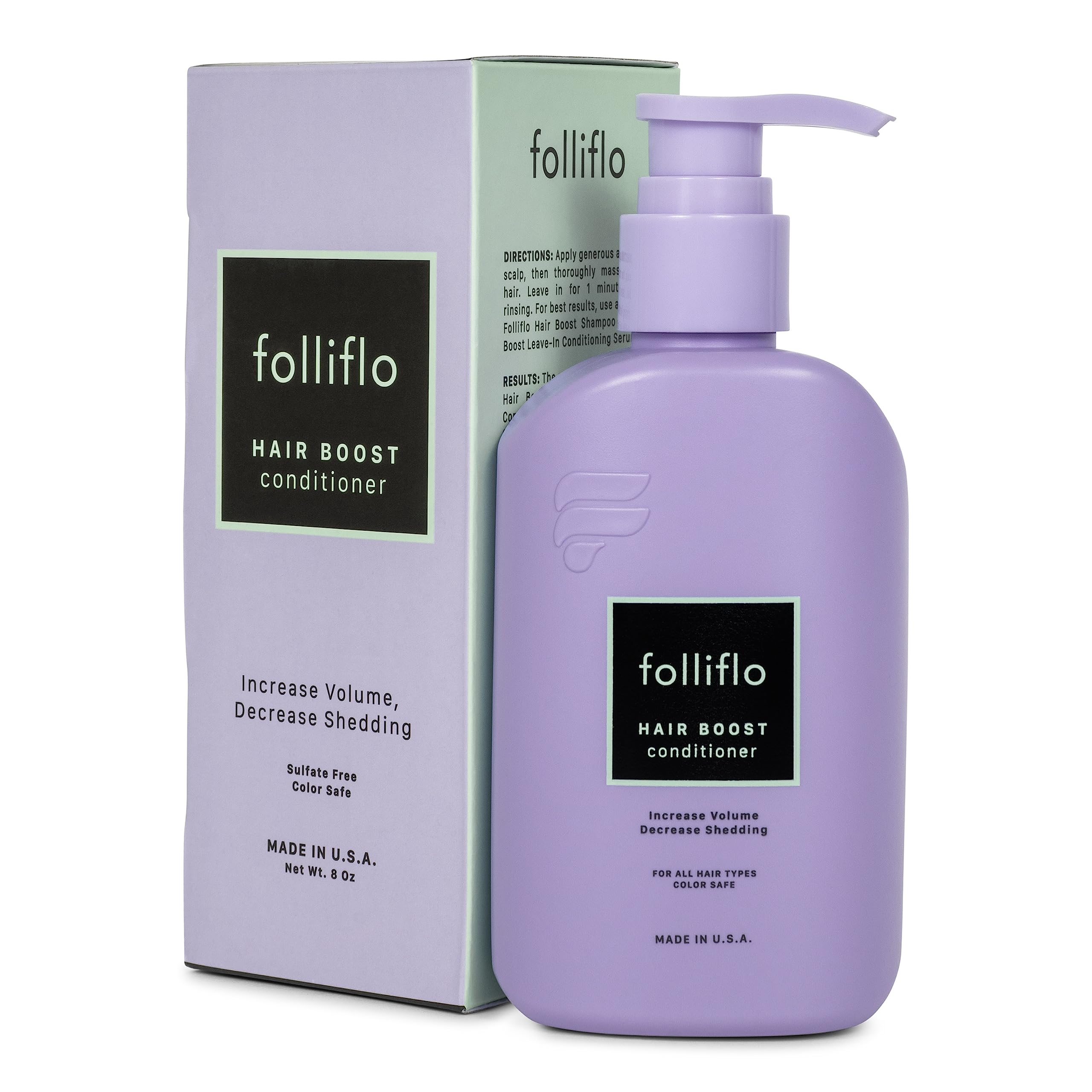Folliflo Hair Boost Conditioner bottle showcases daily-use formula for smoother, fuller-looking hair.