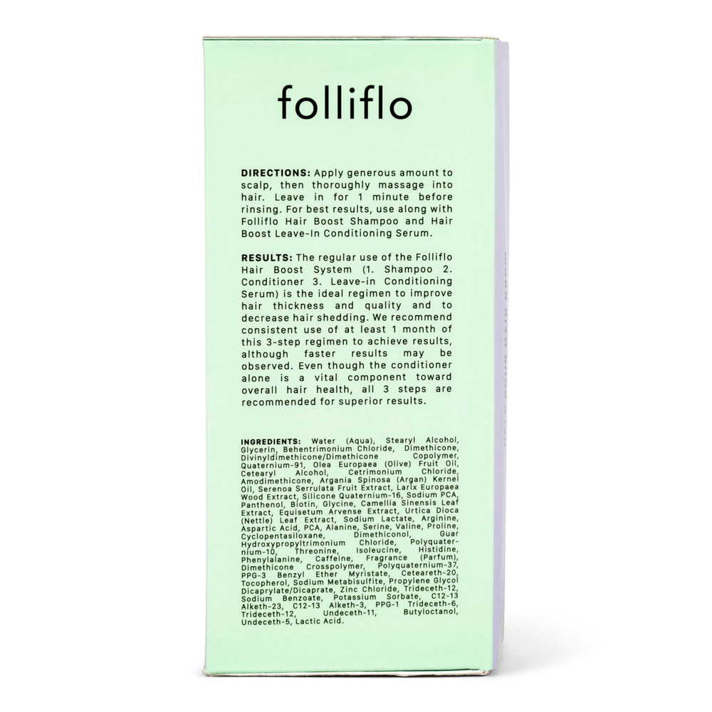 Folliflo hair-care routine scene featuring conditioner with damp hair.