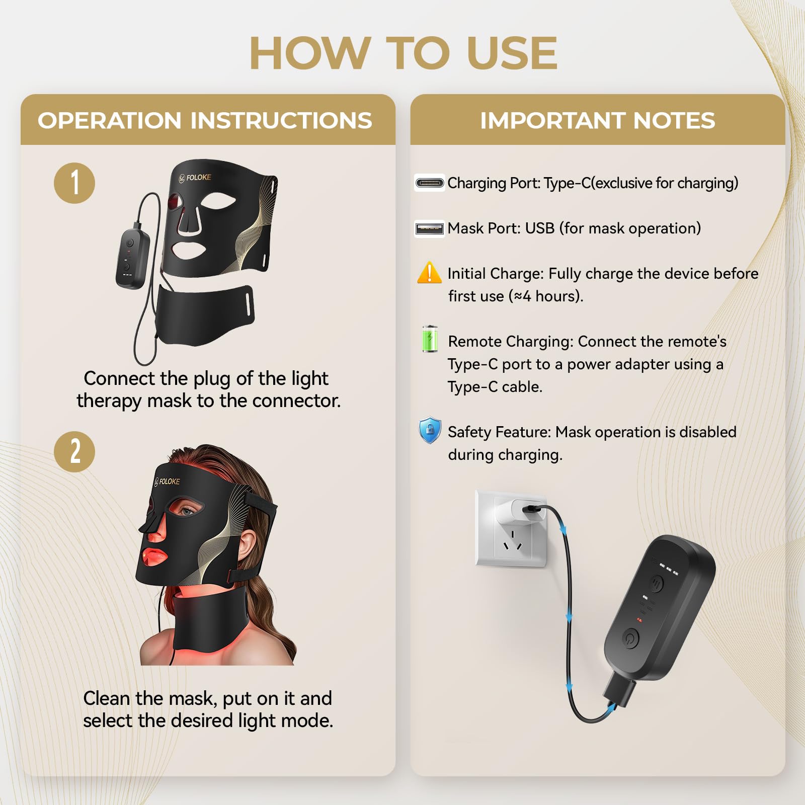 FOLOKE rechargeable battery powers cordless sessions for flexible use.