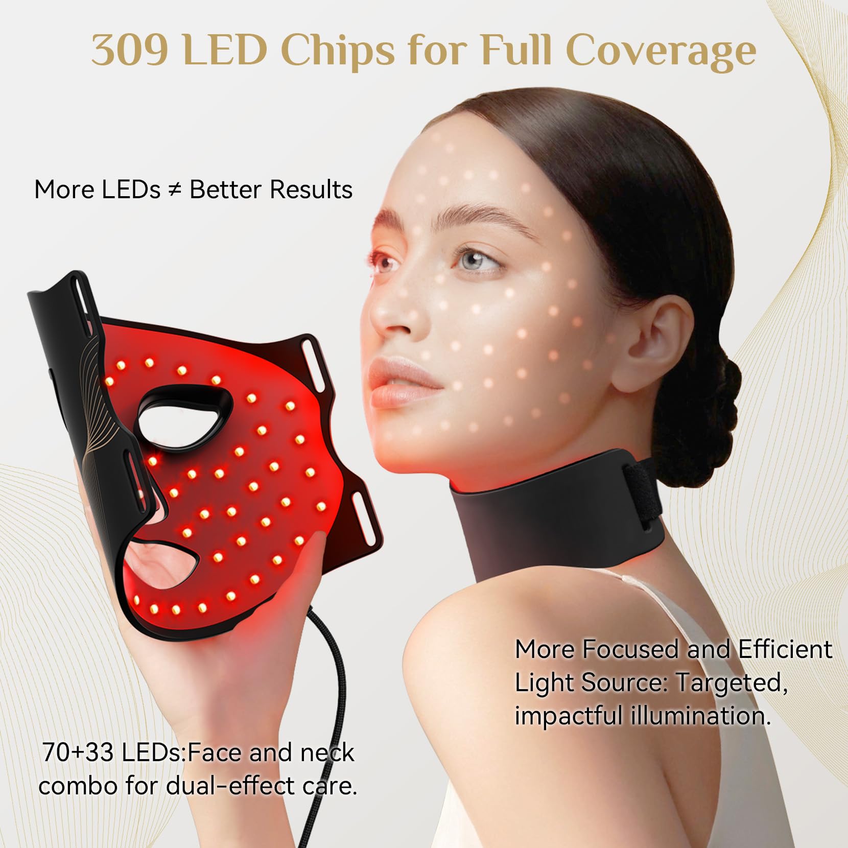 FOLOKE LED mask with Velcro straps ensures secure, comfortable fit.