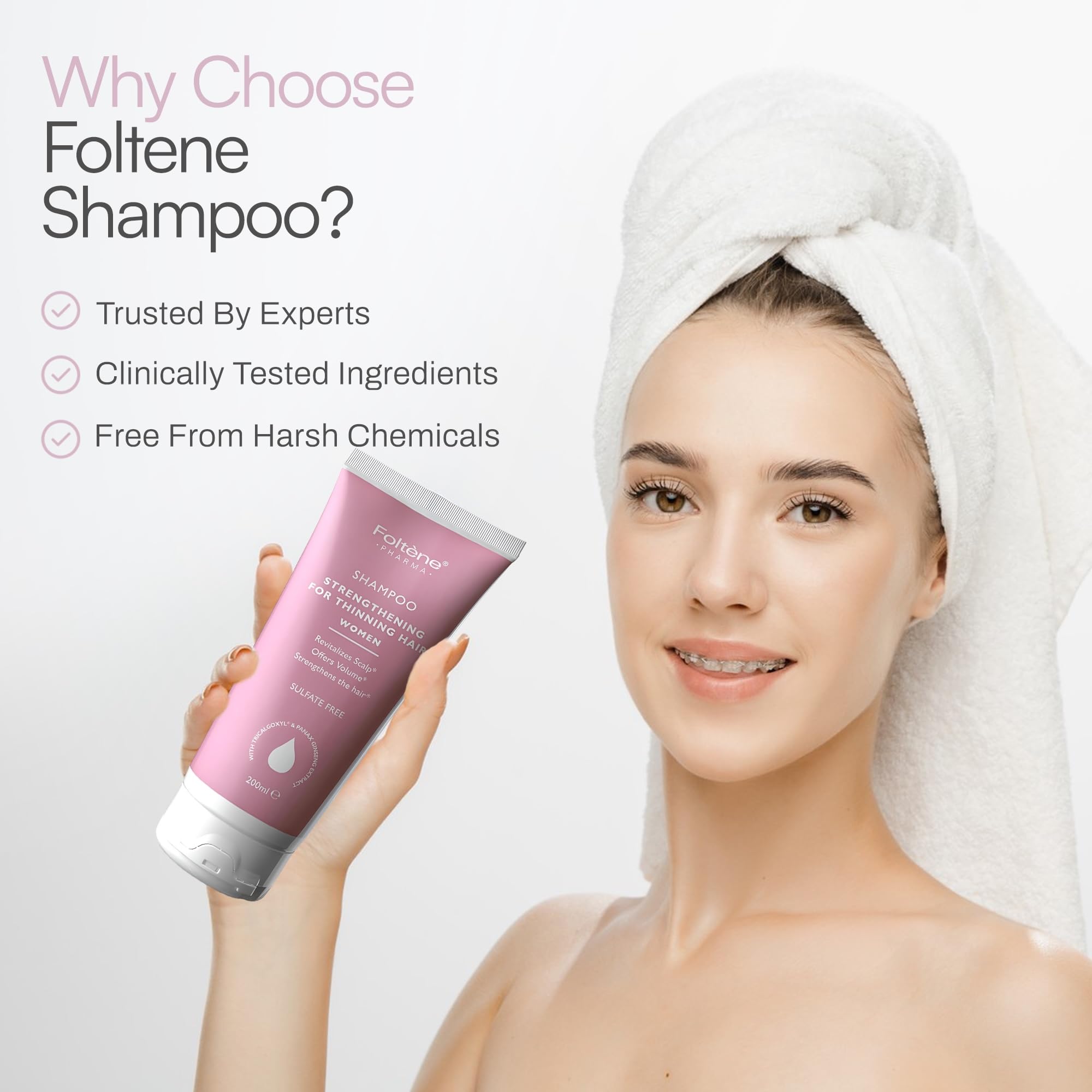Foltene Strengthening Shampoo for Women dandruff-control concept promotes scalp care