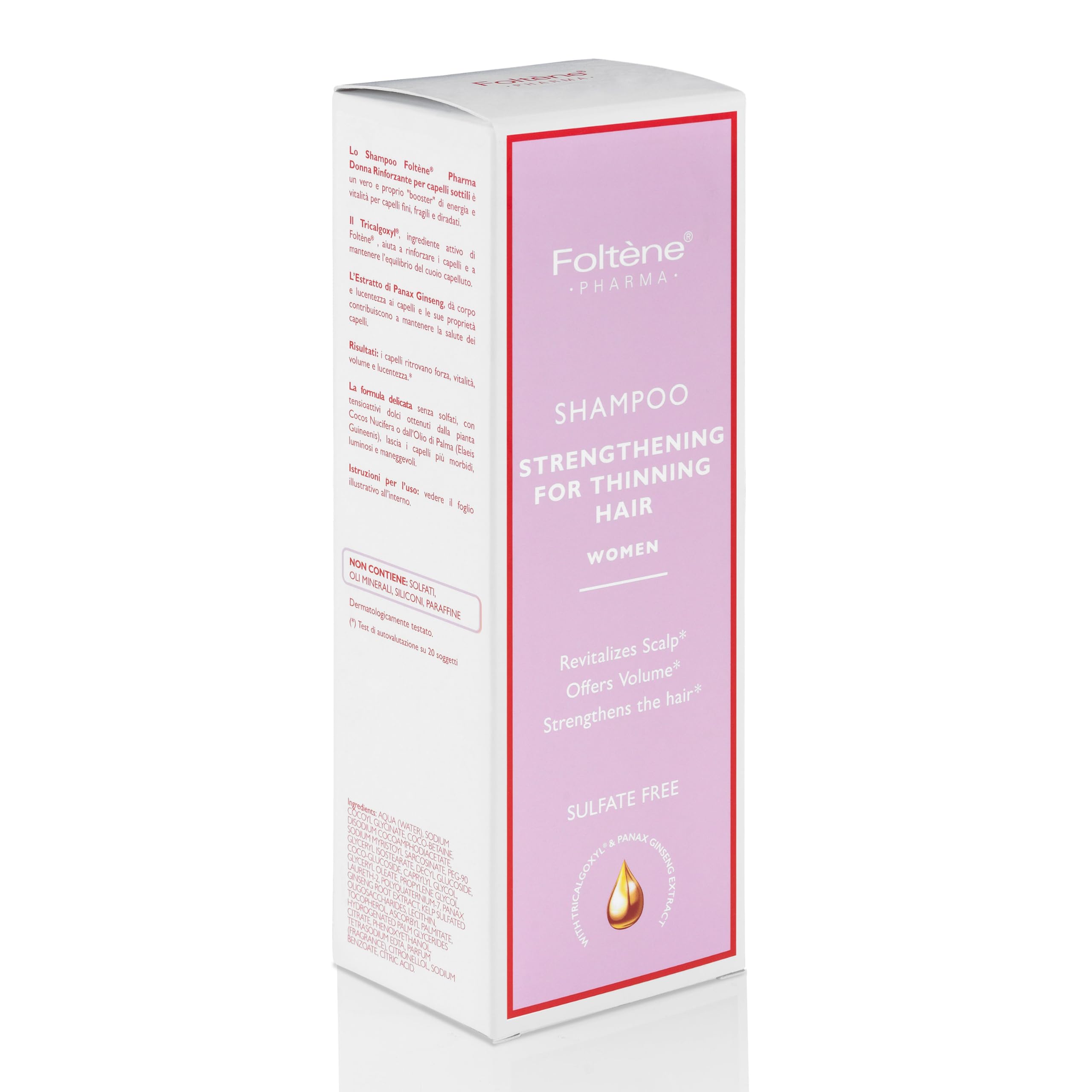 Foltene Strengthening Shampoo for Women flowing hair movement conveys vitality and body