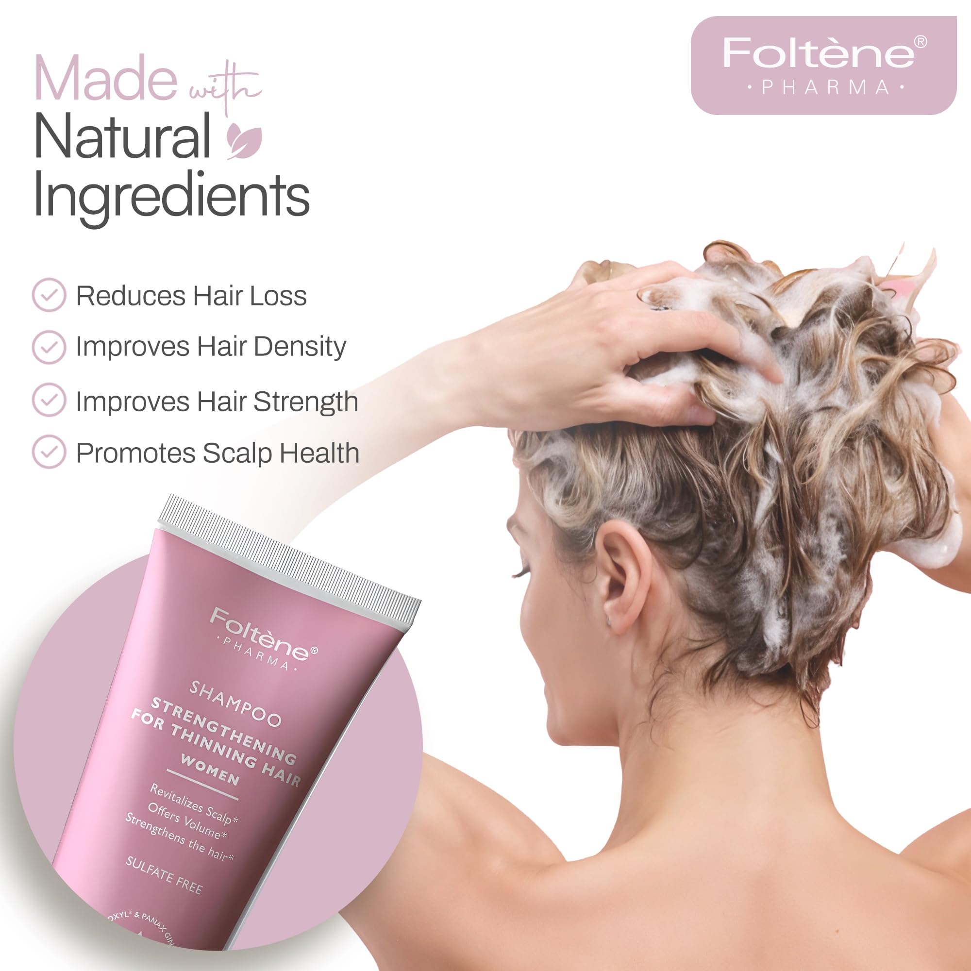 Foltene Strengthening Shampoo for Women rich lather captures cleansing texture and thickening impression