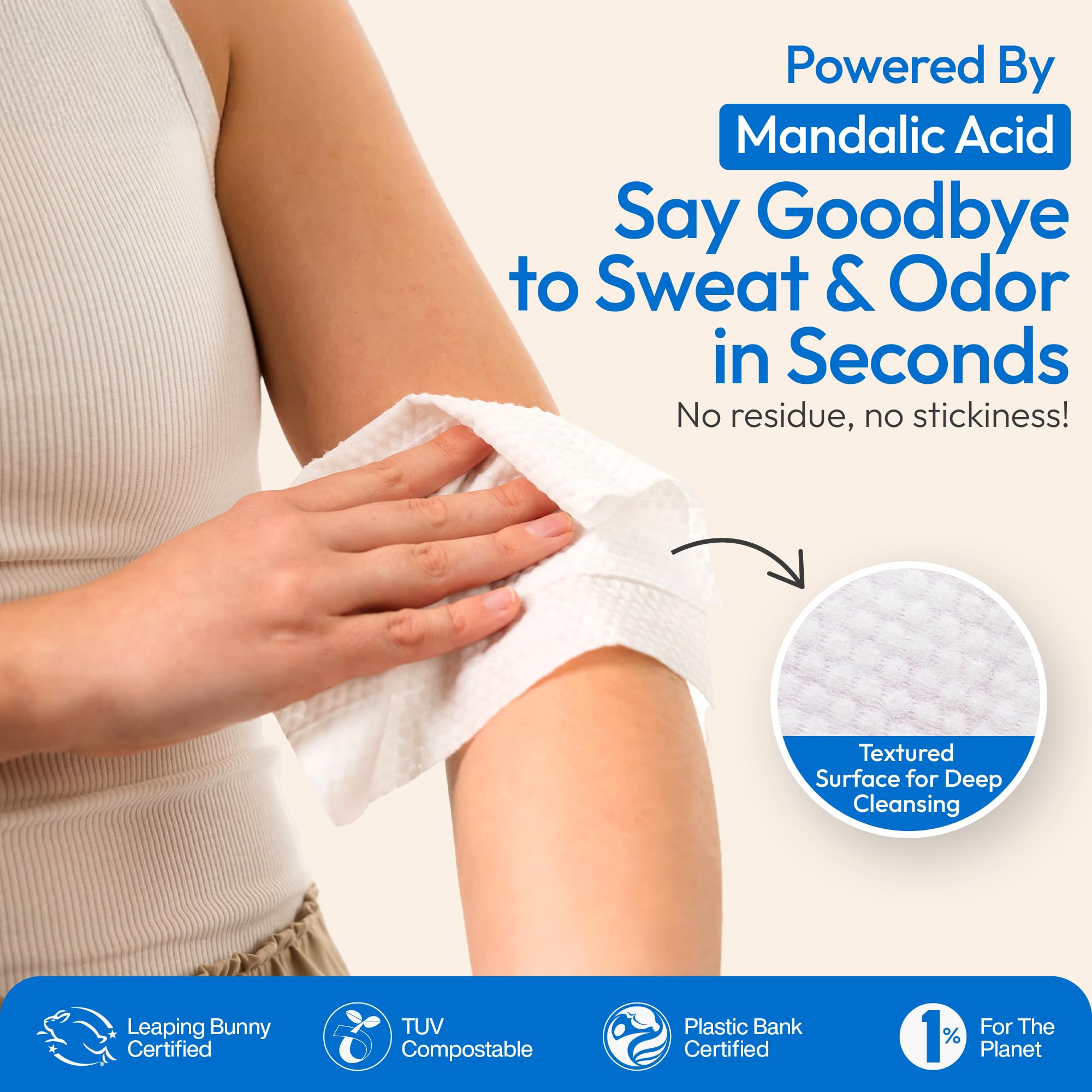 Certification label on FOMIN wipes highlights eco and cruelty-free commitments