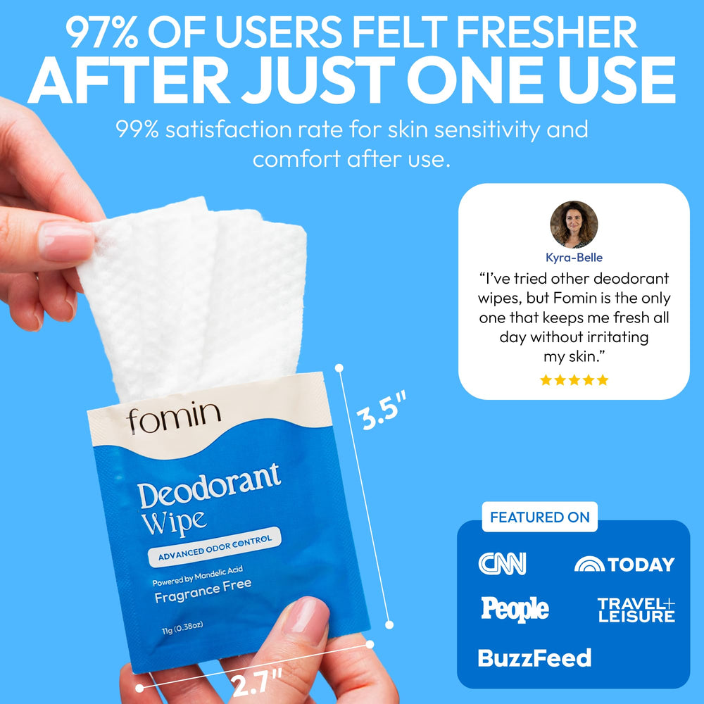 FOMIN wipes in gym bag for quick, fragrance-free underarm refreshment