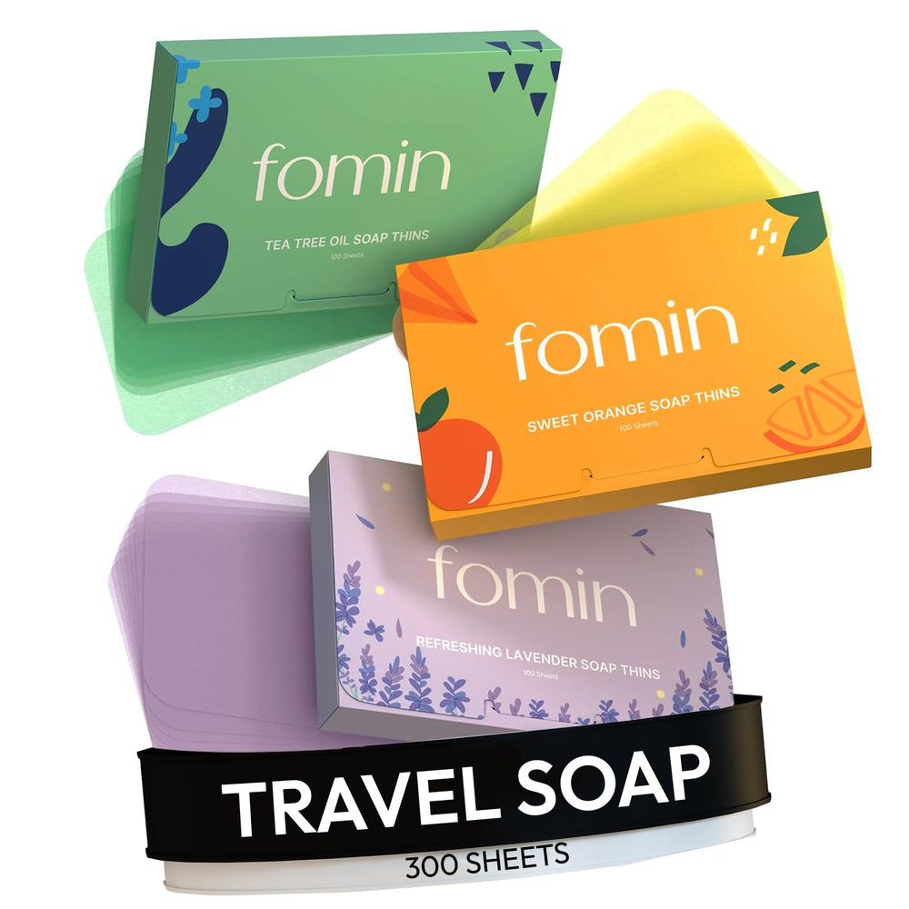 FOMIN orange sheets antibacterial soap for quick travel hand washing.