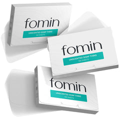 FOMIN antibacterial paper soap sheets packaging, ideal for compact travel hygiene.