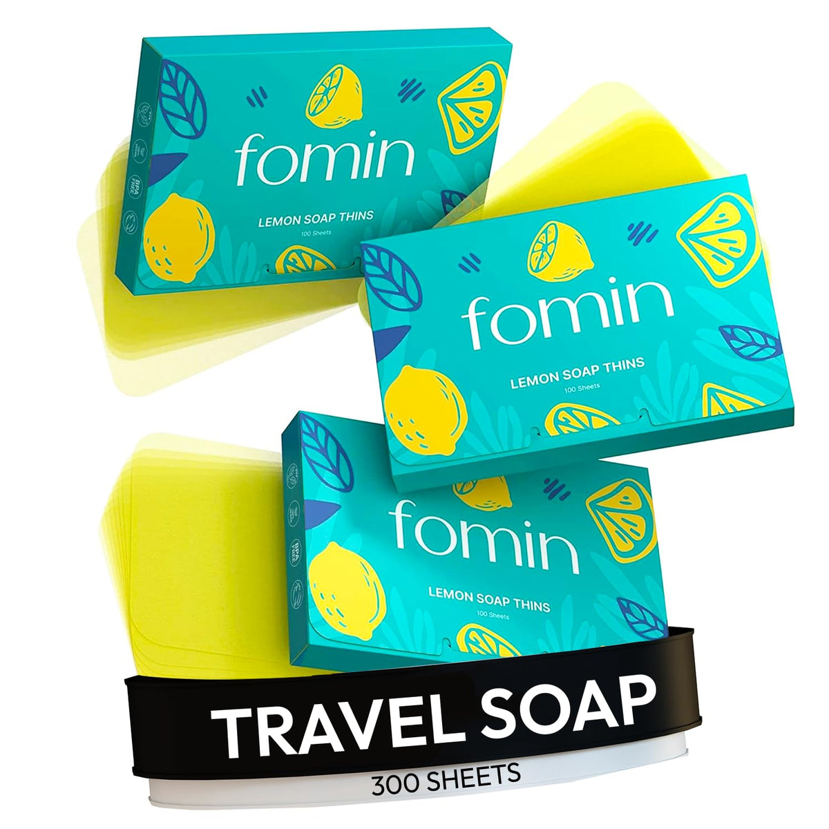 FOMIN lemon paper soap sheets pack for quick on-the-go hand washing.