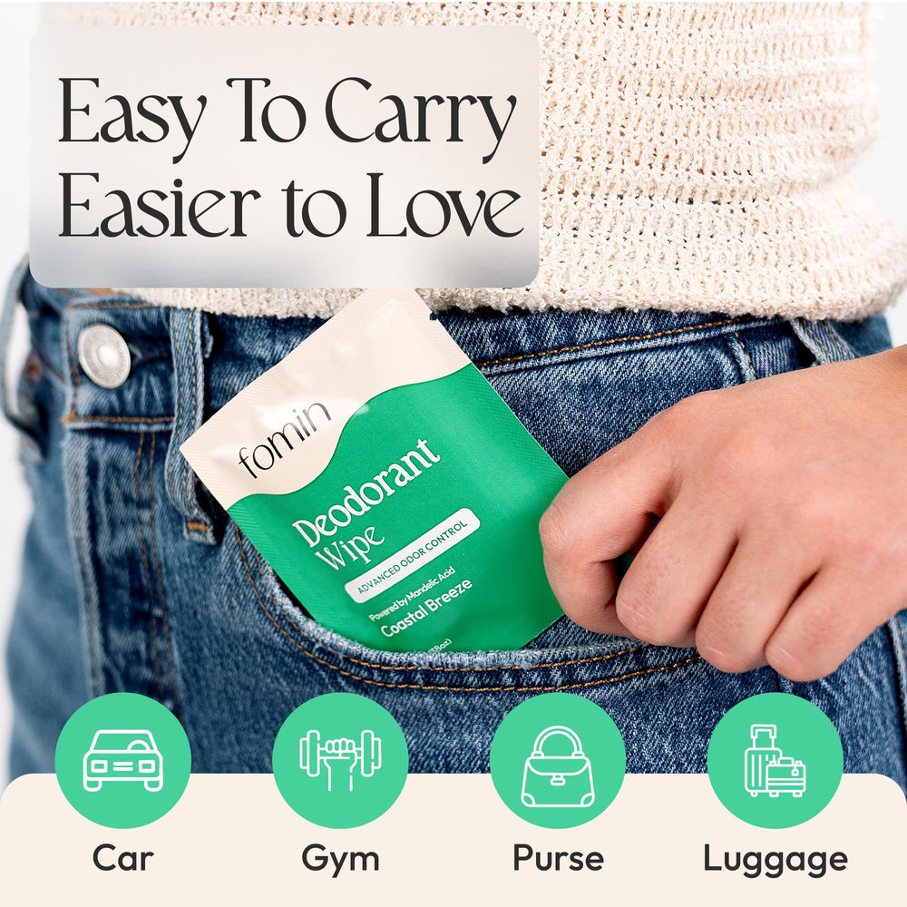 FOMIN plastic-free wipe packaging for sustainable on-the-go refresh.