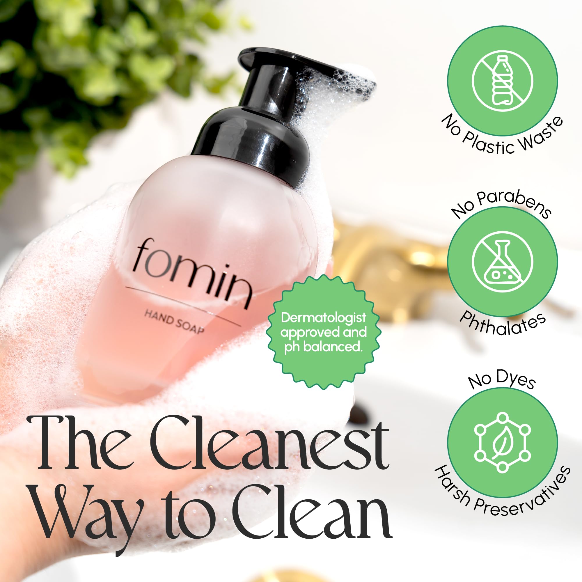 FOMIN foaming hand soap demonstrates gentle cleansing for all skin types