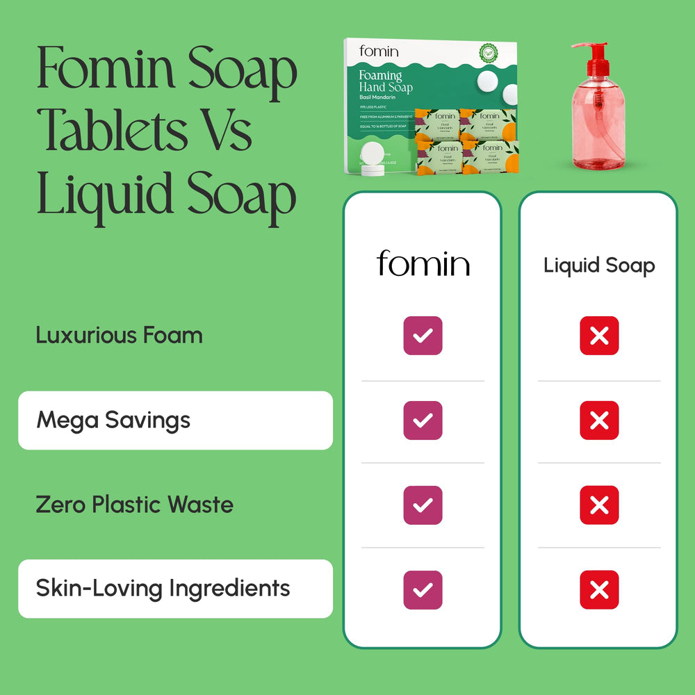 Tablet dissolving in water to create foaming soap for quick refills