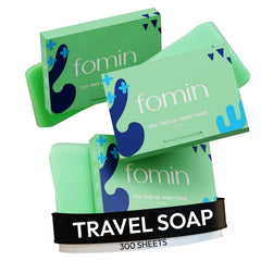 FOMIN Tea Tree soap sheets pack front view for portable travel hygiene.