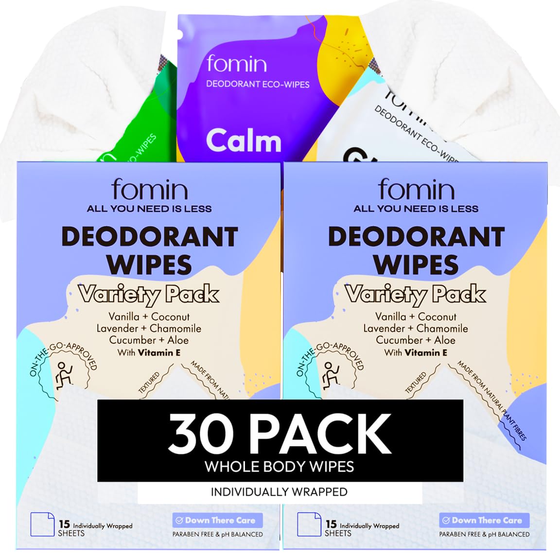 FOMIN travel wipes packaging shows compact, on-the-go design for quick refresh.