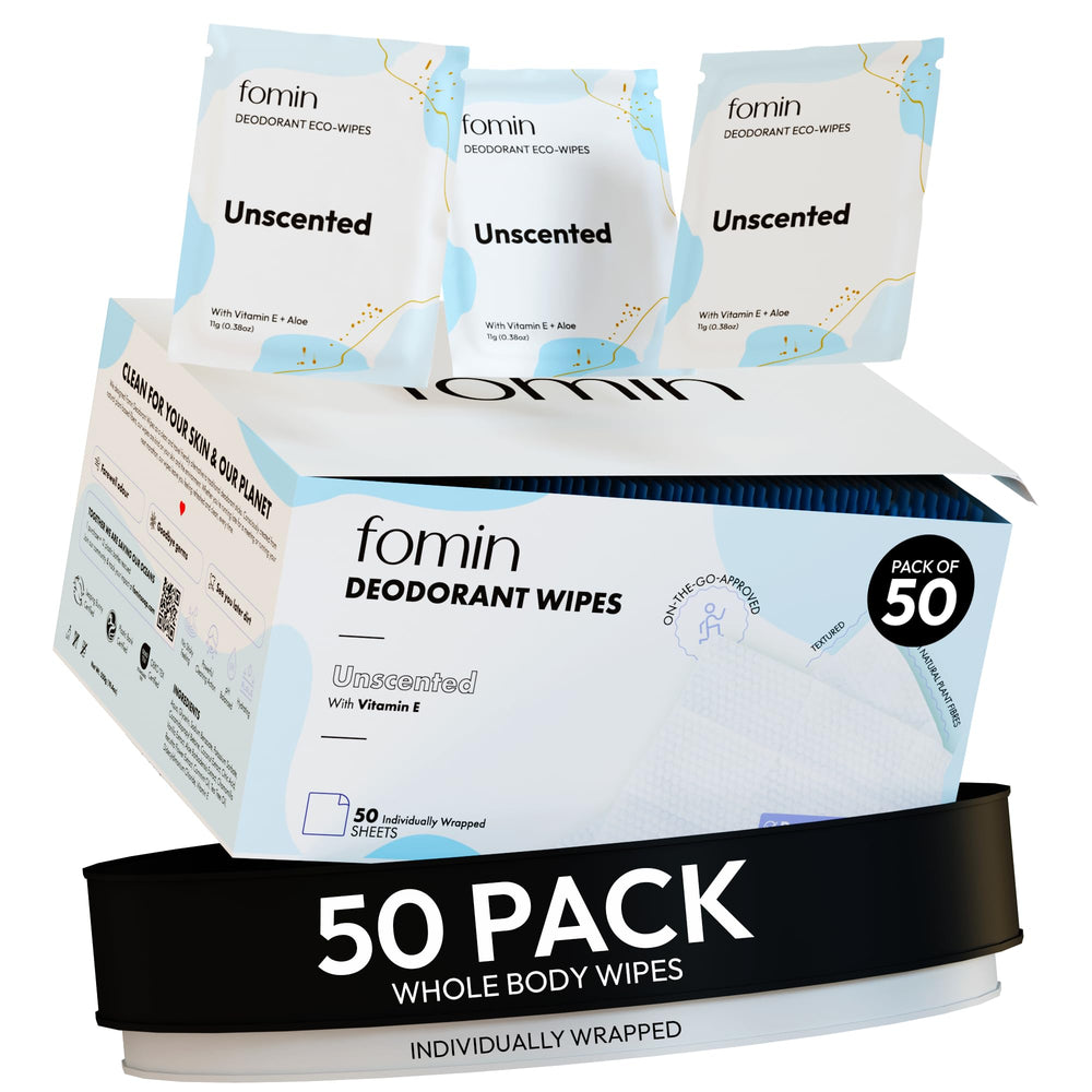 FOMIN travel deodorant wipes unscented pack for on-the-go freshness