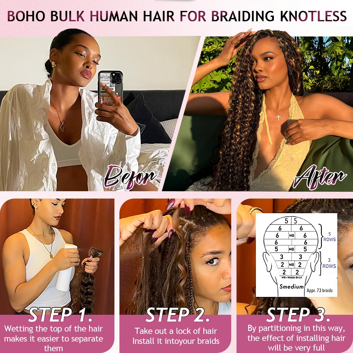 FONFUNY 100% Remy human hair for premium, cuticle-friendly braiding texture.