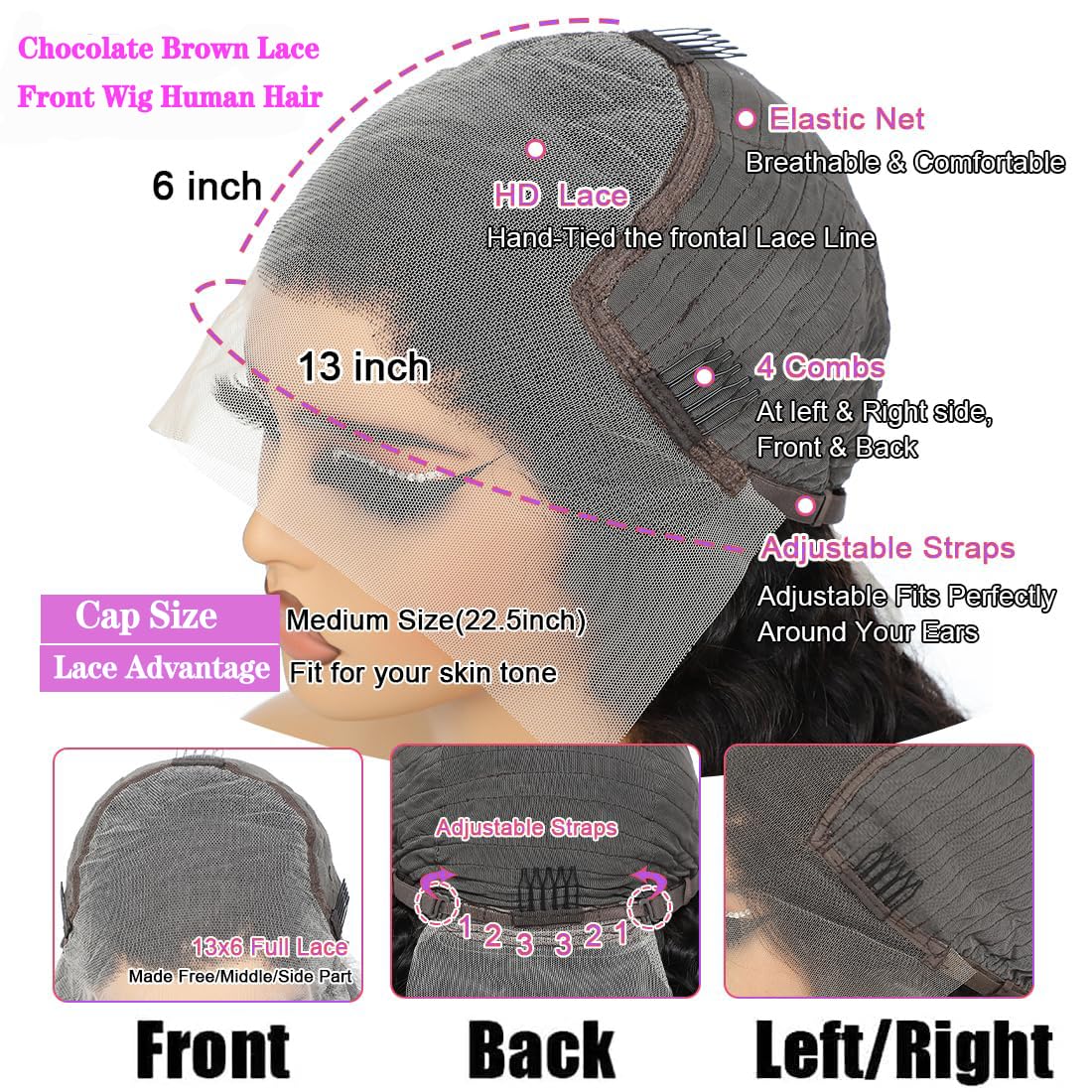 Fongly lace cap offers HD transparent blend for seamless appearance.