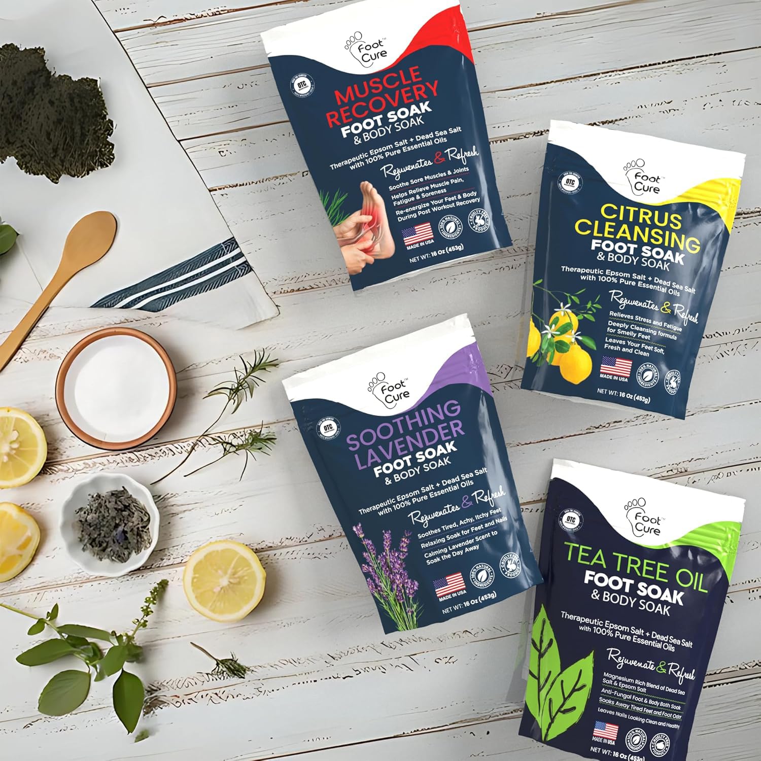 FOOT CURE hydrating foot soak helps dry feet feel softer.