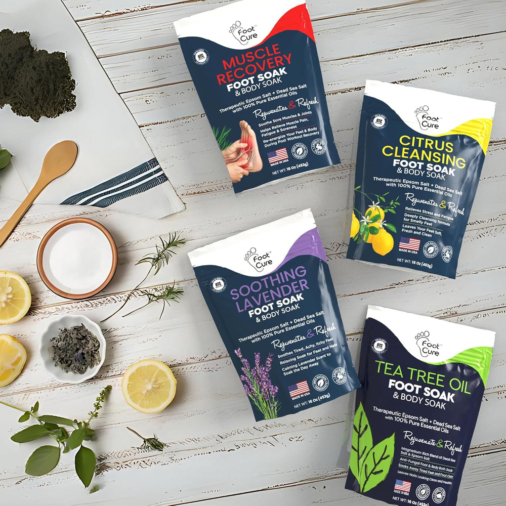 FOOT CURE hydrating foot soak helps dry feet feel softer.