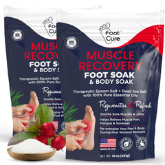 FOOT CURE Muscle Care Foot Soak in action with Epsom salts for tired feet