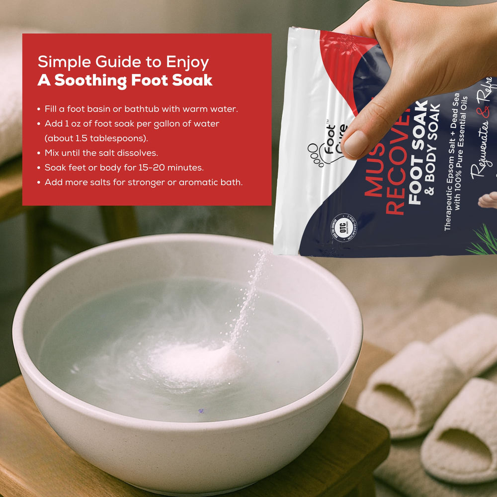 Foot care session using FOOT CURE soak to prep for pedicure