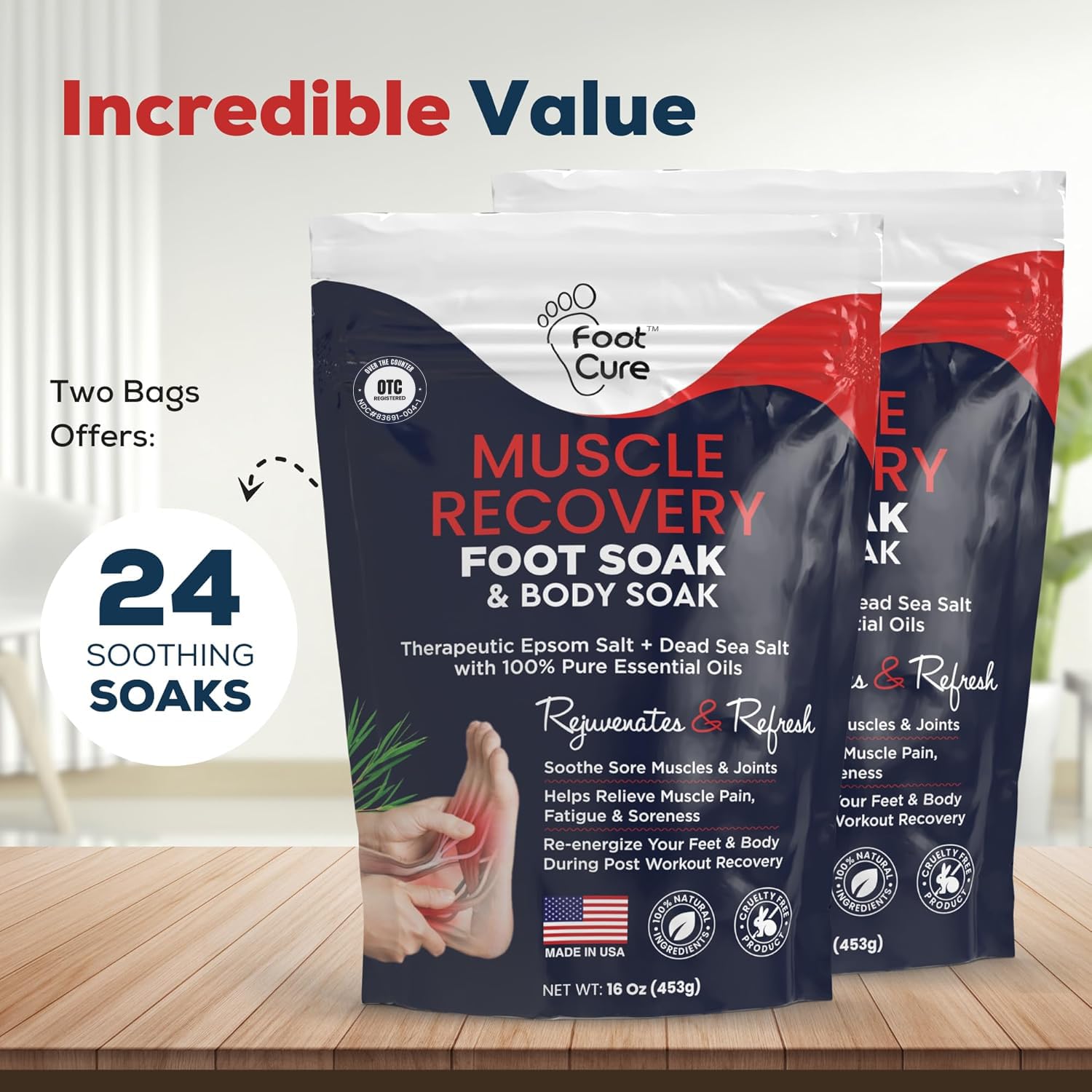 Foaming water and FOOT CURE soak showing softening skin near toes