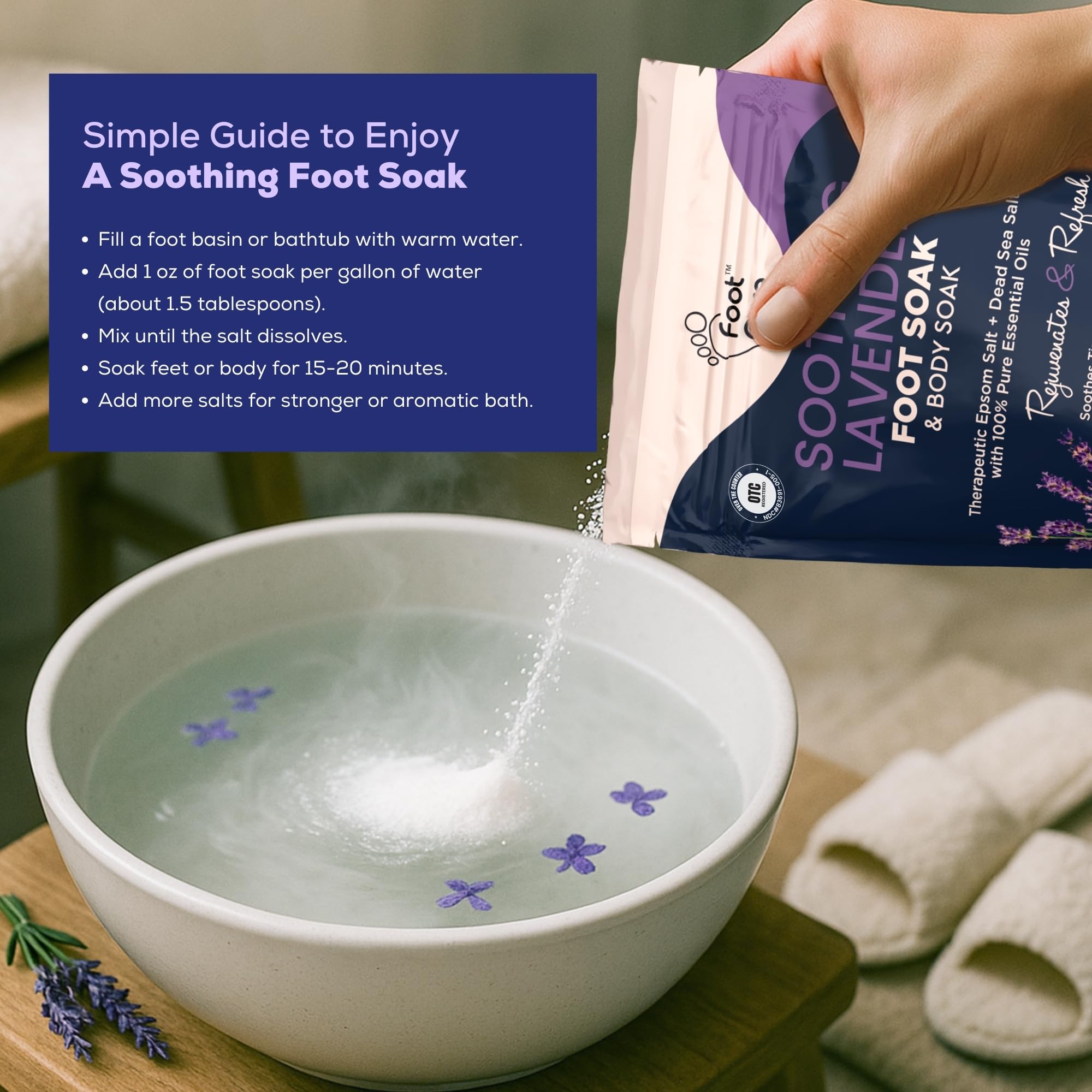 FOOT CURE Soak setup with towel ready for pedicure.