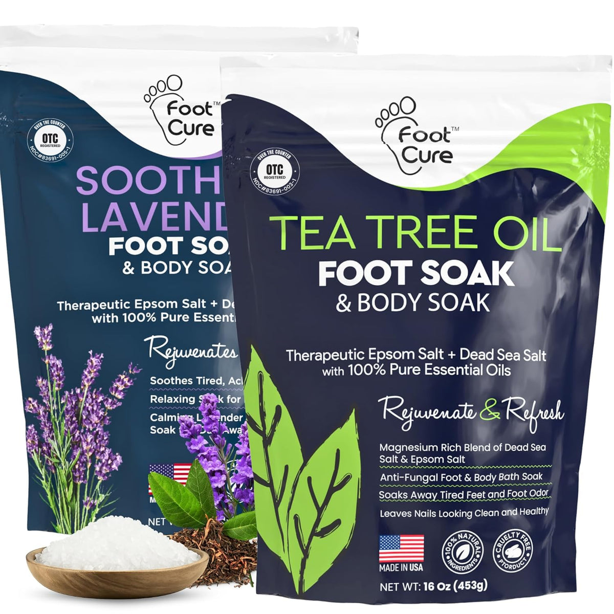 FOOT CURE Tea Tree Oil & Lavender Foot Soak bottle for a refreshing spa-like soak.