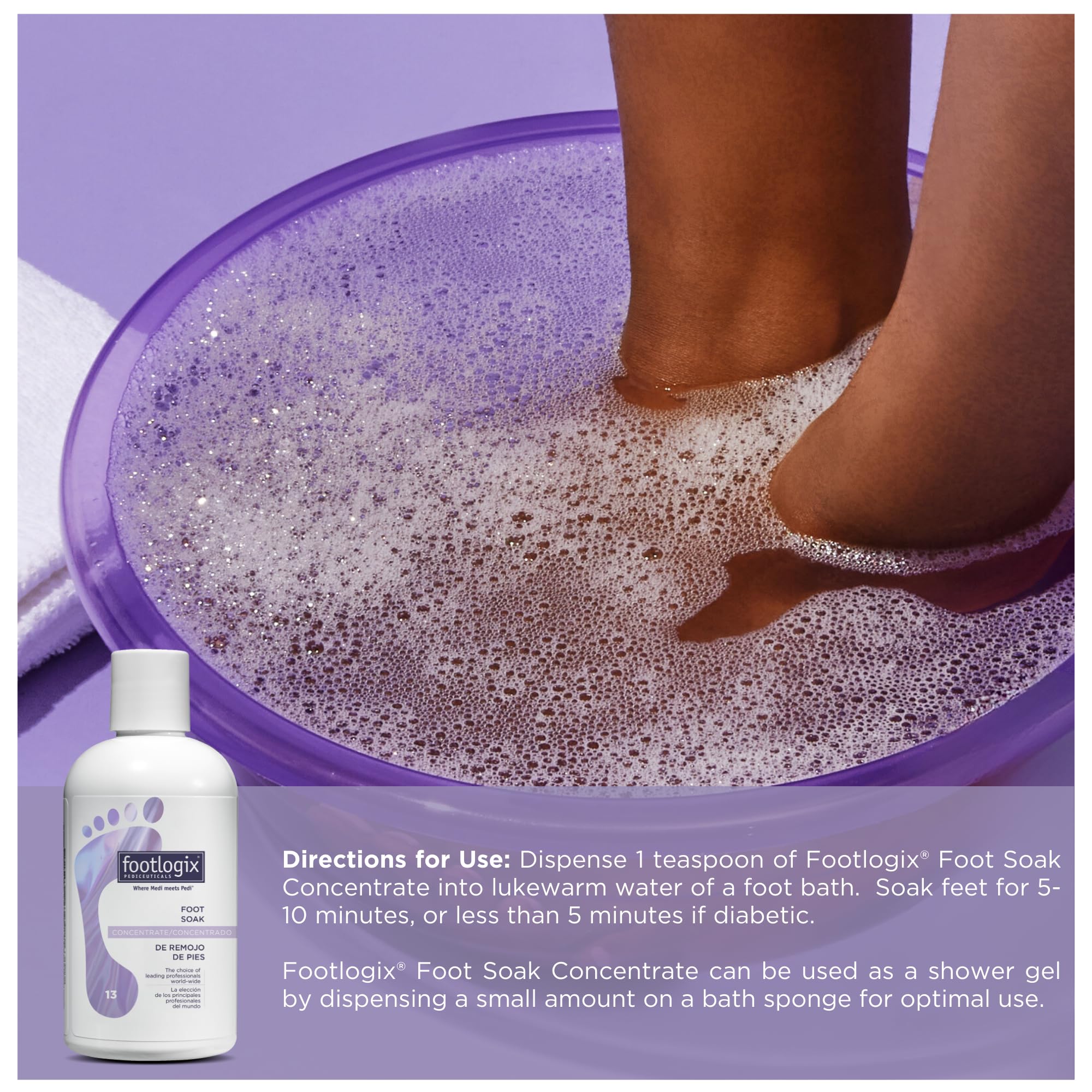 Footlogix Foot Soak Concentrate home spa setup for refreshing foot care.