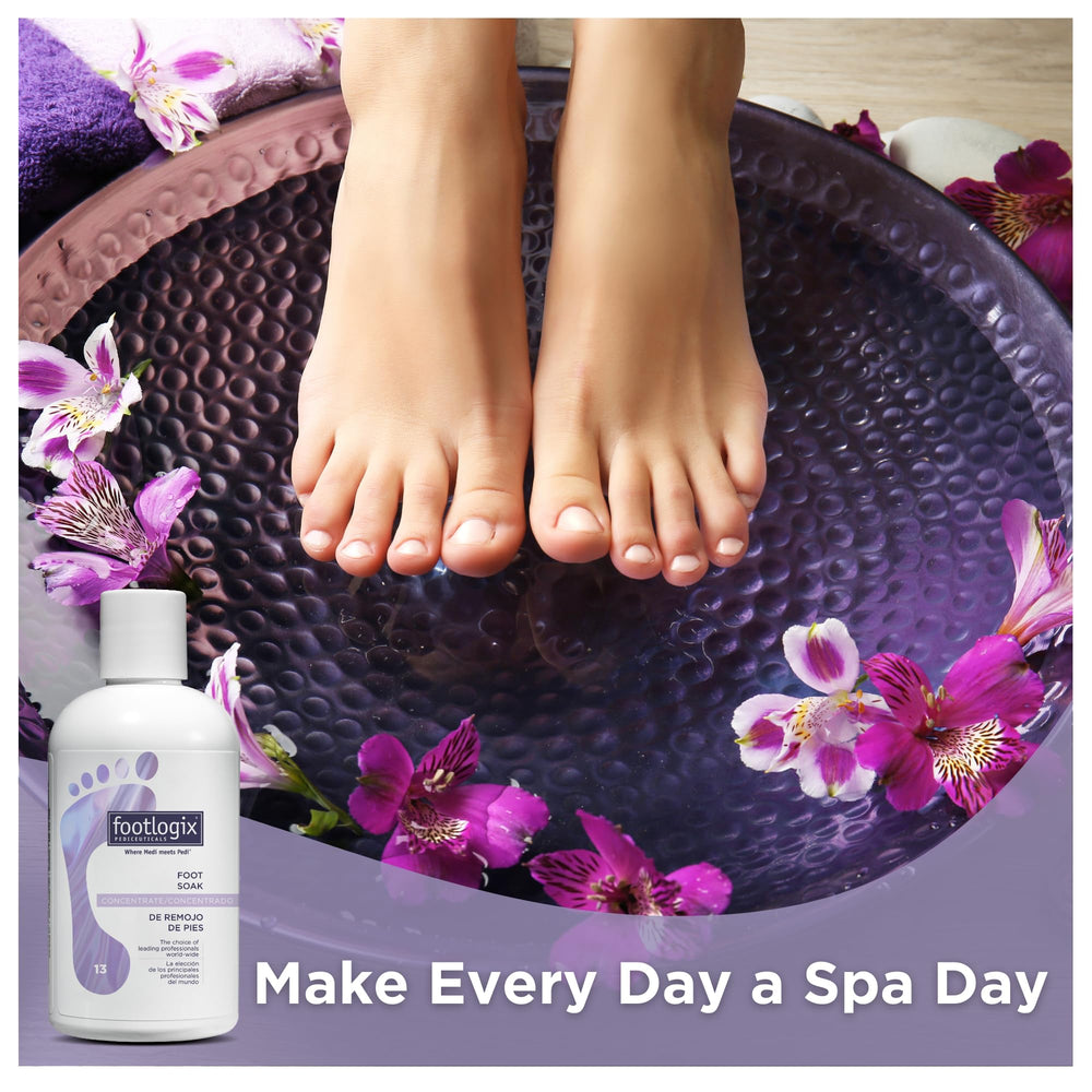 Footlogix Foot Soak Concentrate pump action, easy dosing for a relaxing foot bath.