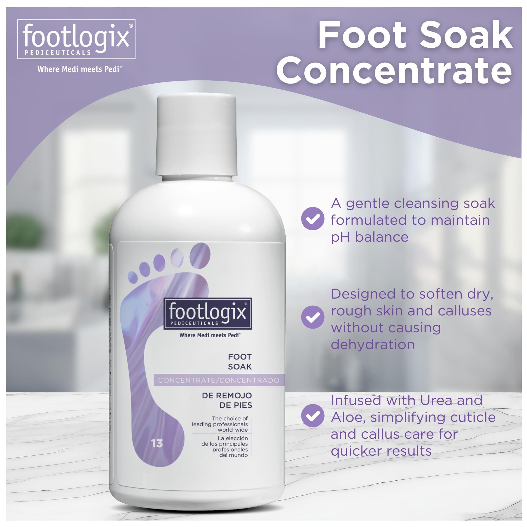 Footlogix Foot Soak Concentrate in tub, soothing foot soak for tired feet.