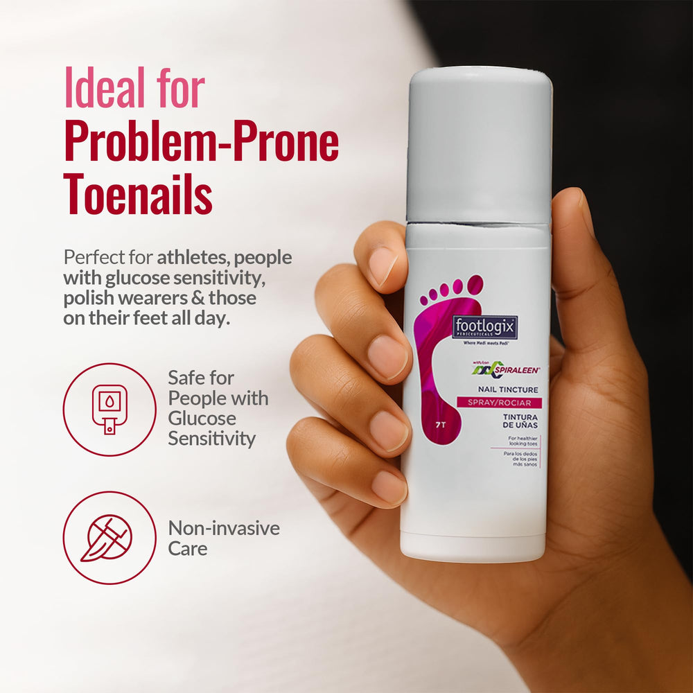 Footlogix Nail Tincture Spray close-up reveals a precise nozzle for controlled use.