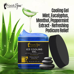 FootSpa cooling gel menthol close-up demonstrates cooling relief after a long day