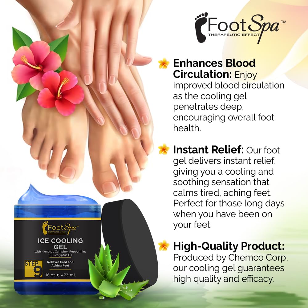 FootSpa cooling gel peppermint extract close-up highlights soothing aroma