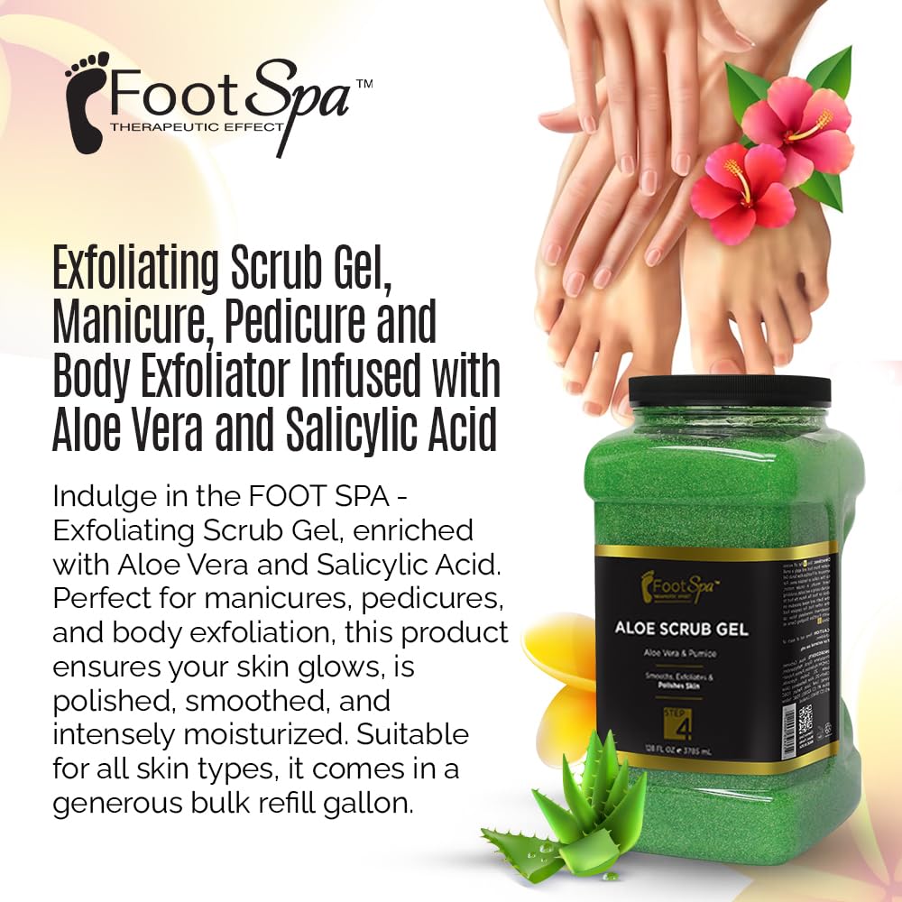 FootSpa Exfoliating Scrub Gel being applied to hand for smoothing dry skin.