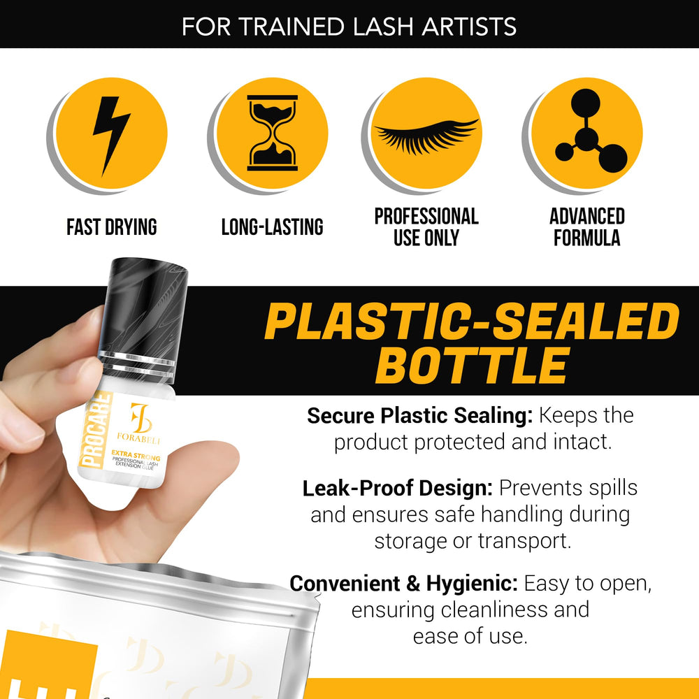 Forabeli Pro Care bottle in hand emphasizing ergonomic grip for efficient lash applications.