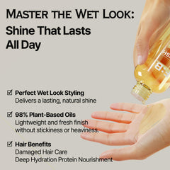 Forbeaut Wet Hair Polish Oil packaging highlights premium plant-based formula