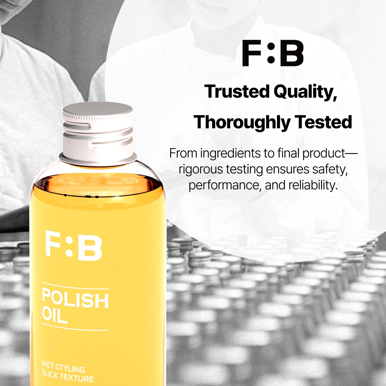 Forbeaut Wet Hair Polish Oil bottle emphasizes woody citrus scent