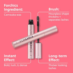 ForChics Nourishing Mascara brush closeup showing a smooth wand for clump-free coating.