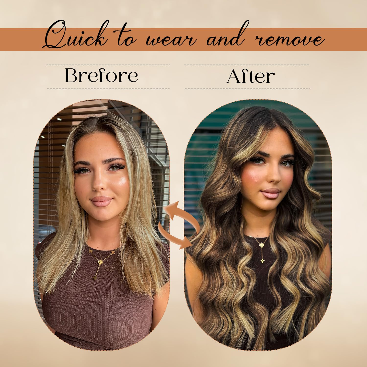 Forede clip-ins with double-weft provide fuller, even coverage across the head.