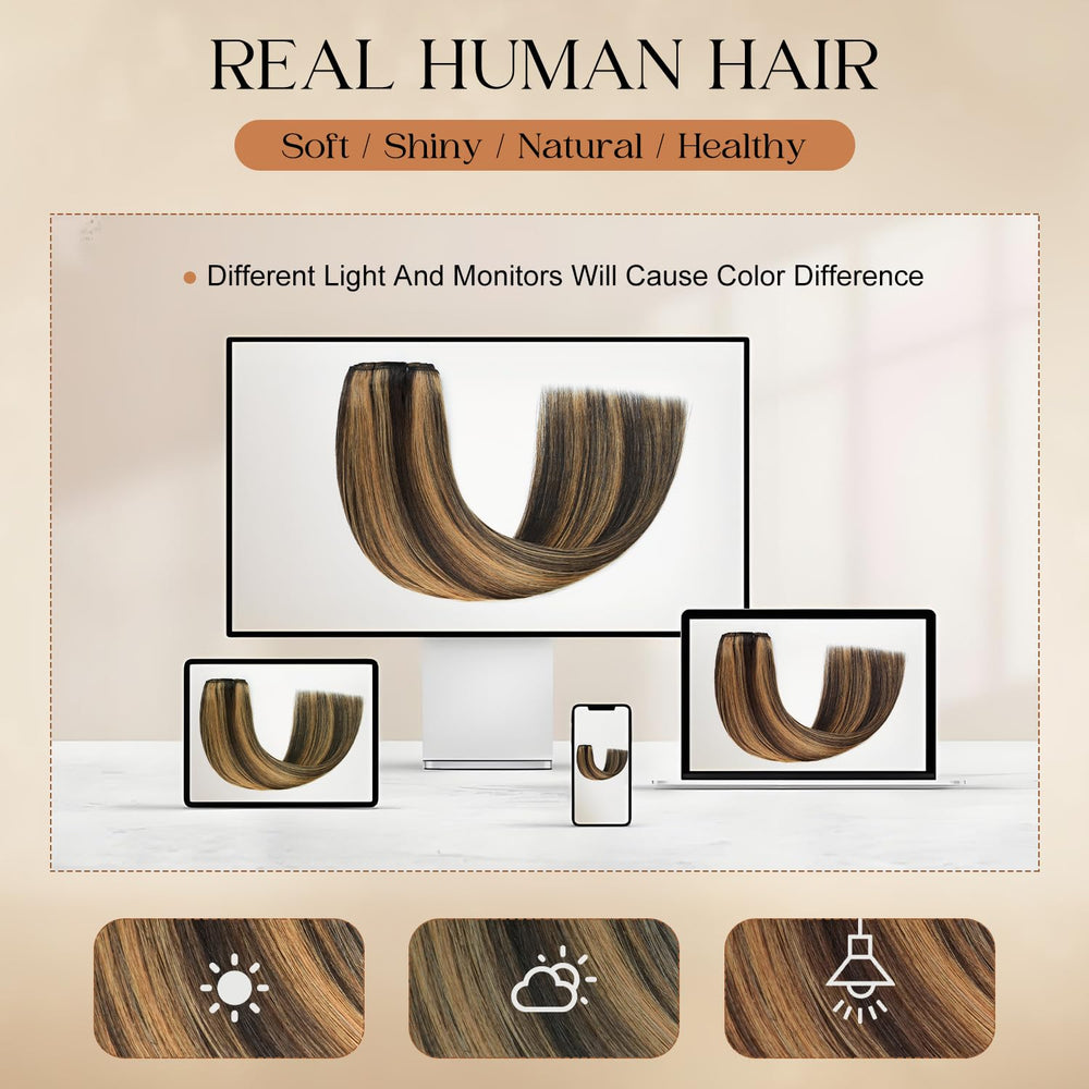 Forede balayage dark brown color-matching clip-ins offer versatile looks.