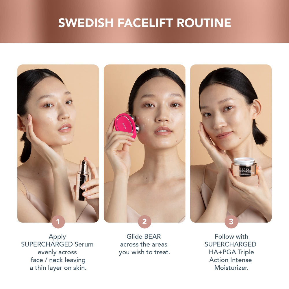 FOREO Age-Defying Bear bundle with two conductive serums for enhanced conductivity.