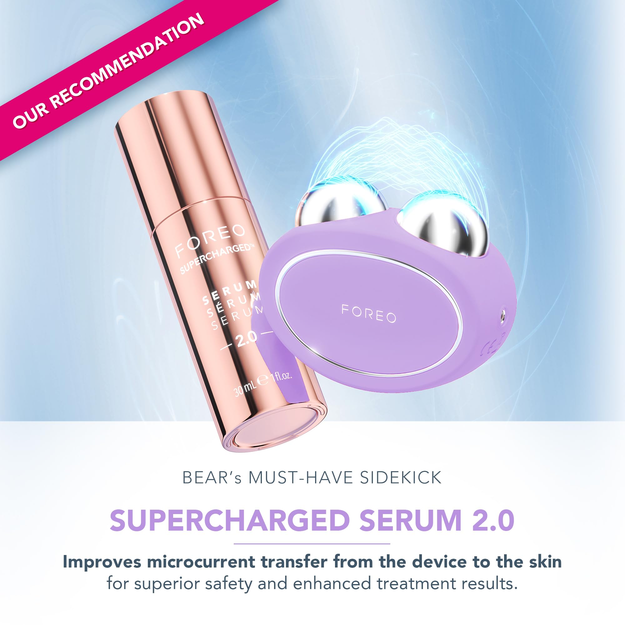 FOREO Bear 2 Anti‑Shock System visual ensures safe, zap‑free sessions.