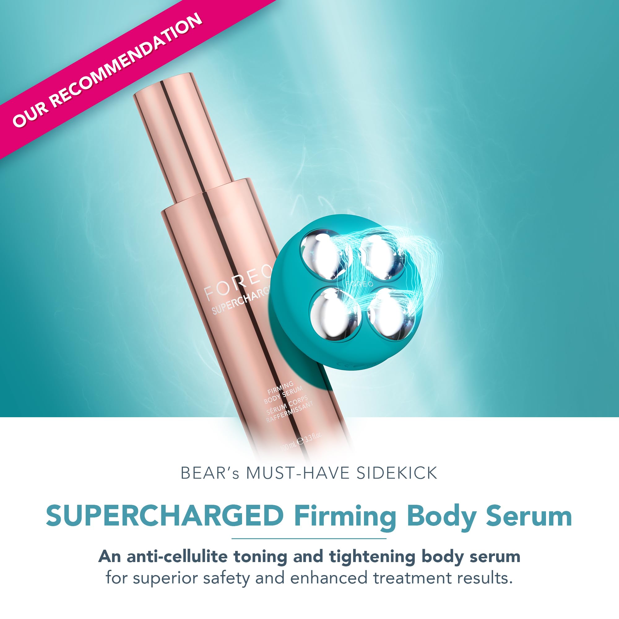 FOREO BEAR 2 body on arms and abdomen for tightened texture and tone.