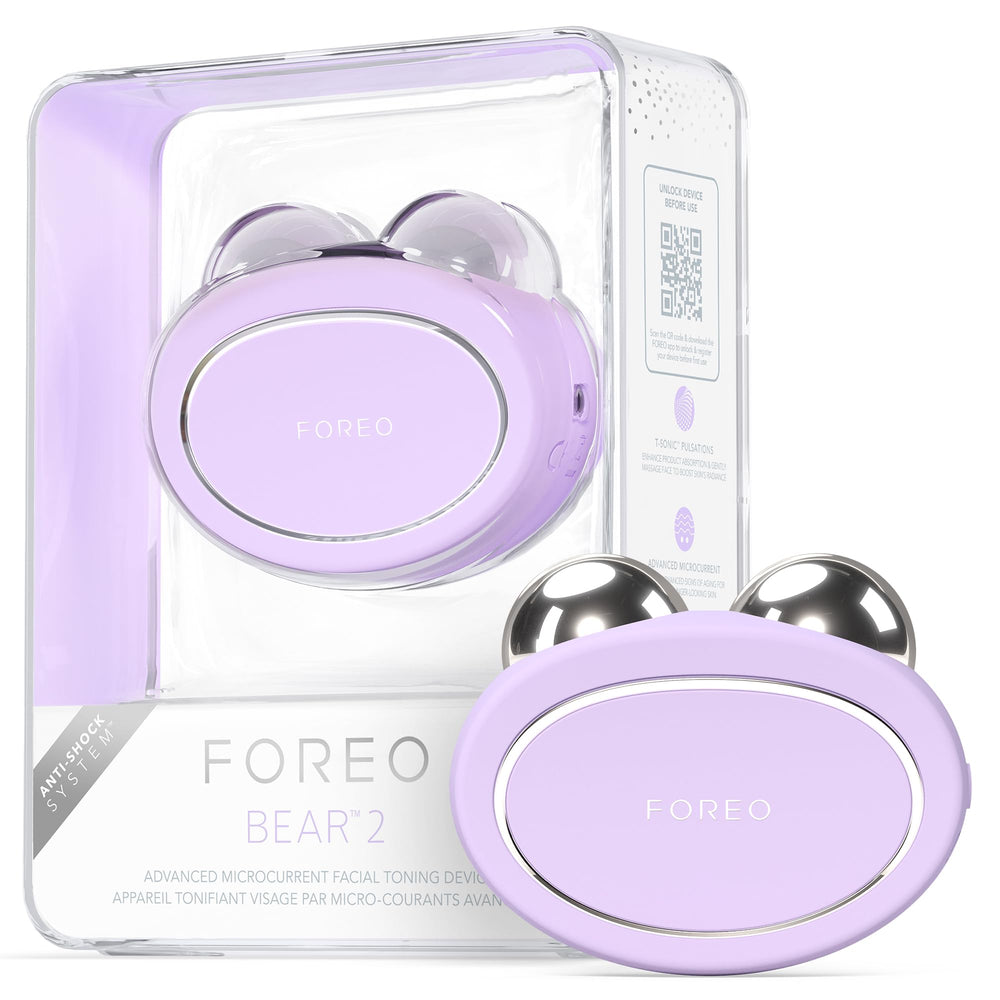 FOREO Bear 2 device on the face for targeted toning and lifting.
