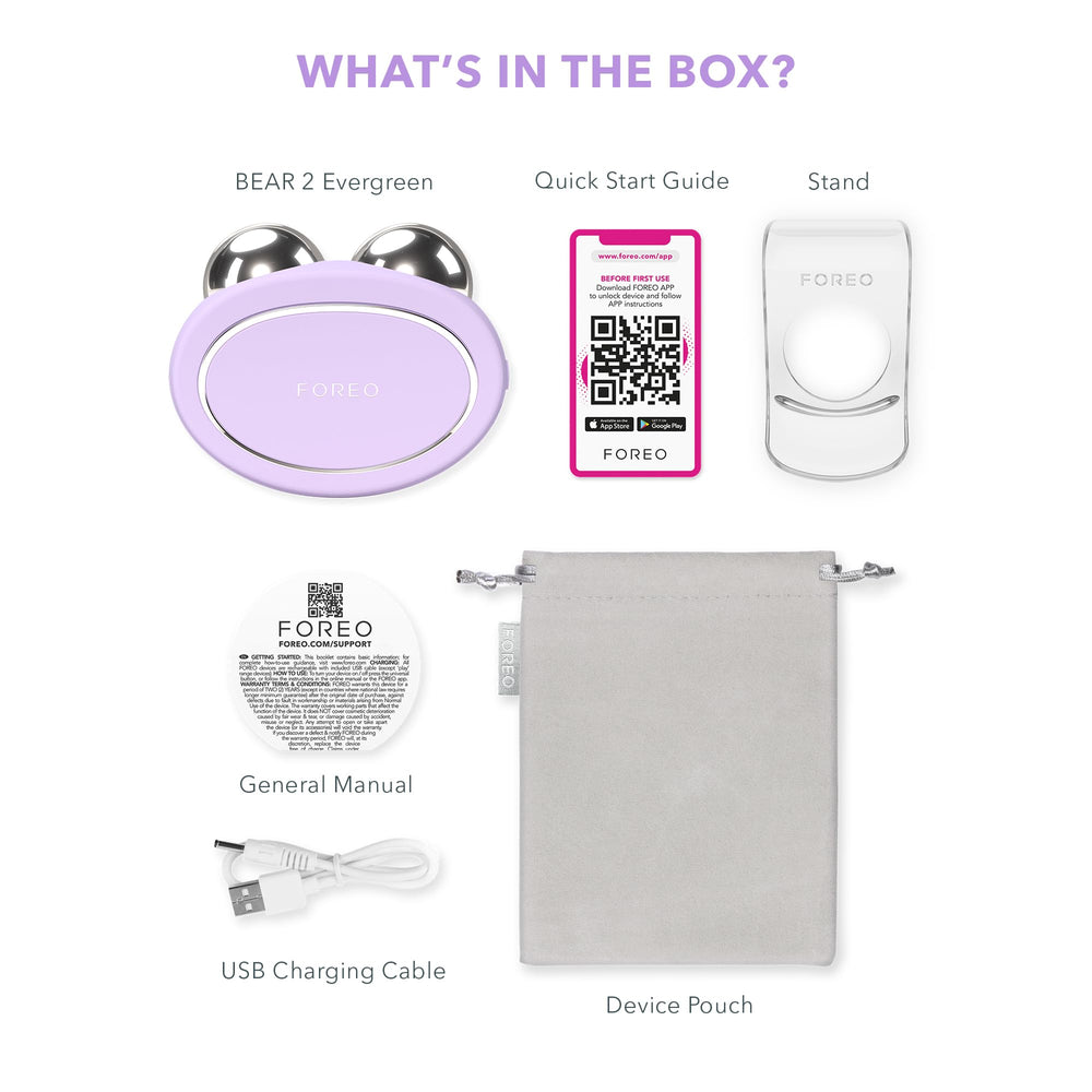 FOREO Bear 2 lavender‑toned device for spa‑like home routines.