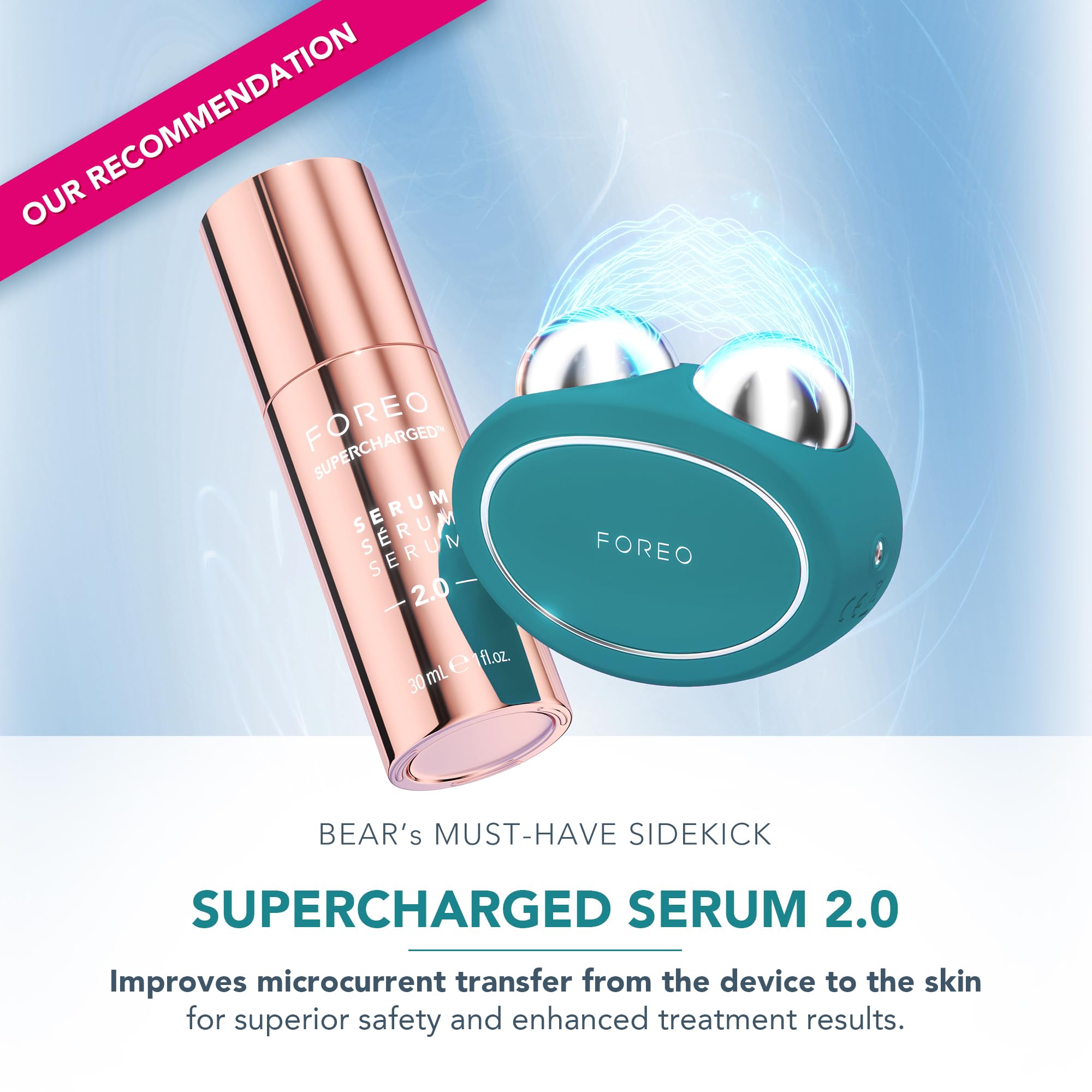FOREO Bear 2 T-Sonic patterns emphasize enhanced product absorption and lymphatic benefits.